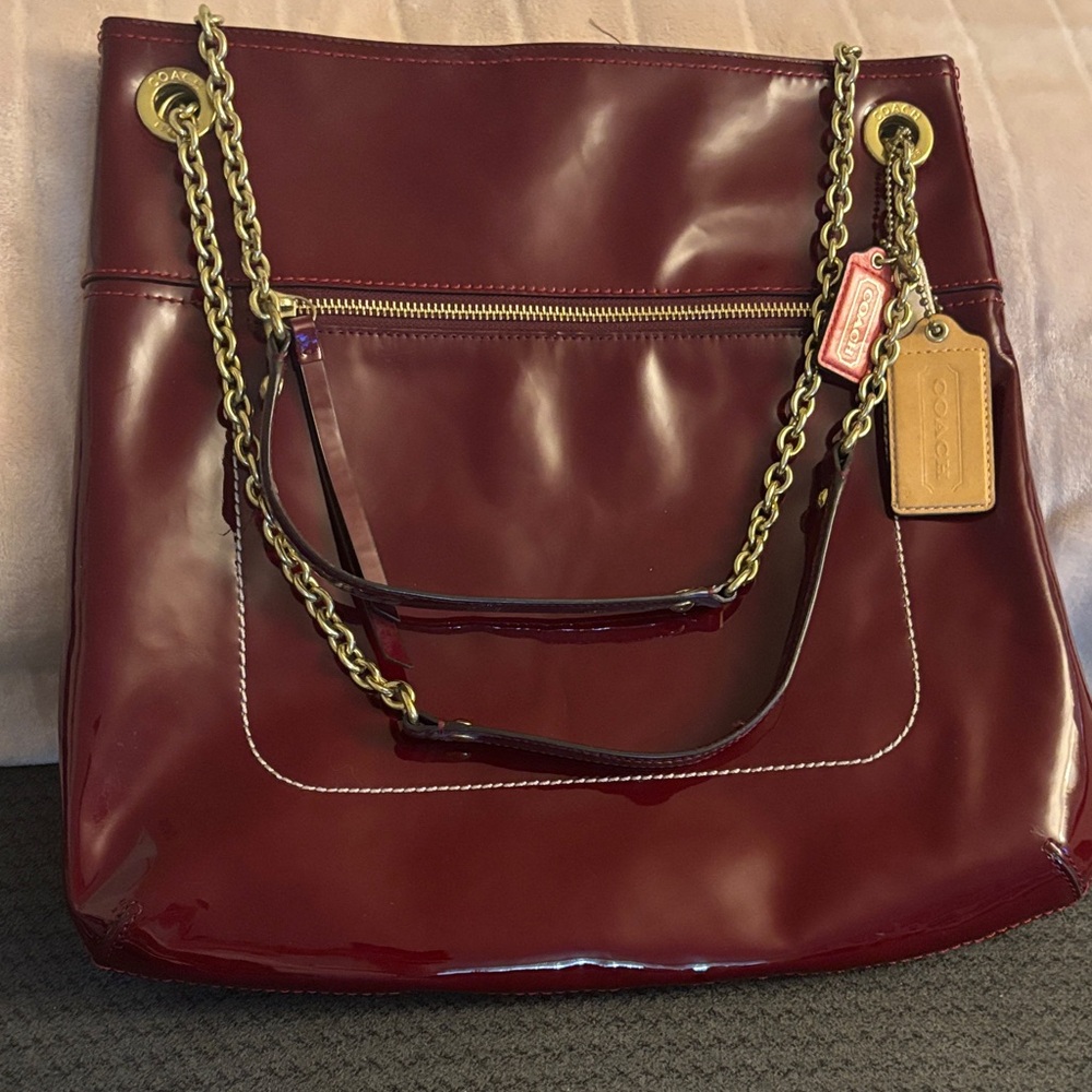 Coach Deep Red Patent Leather Shoulder Bag